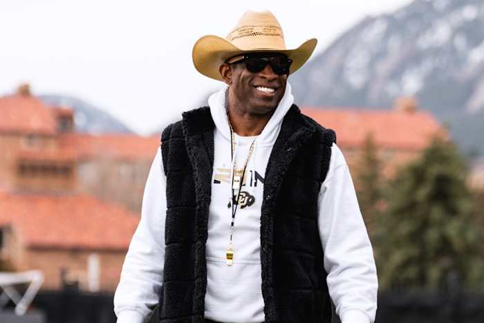 Deion Sanders in practice at CU